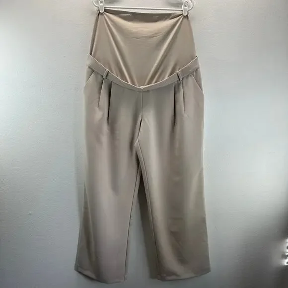 Abercrombie & Fitch Maternity Sloane Tailored Pants Oatmeal Cream 14L - Picture 3 of 16
